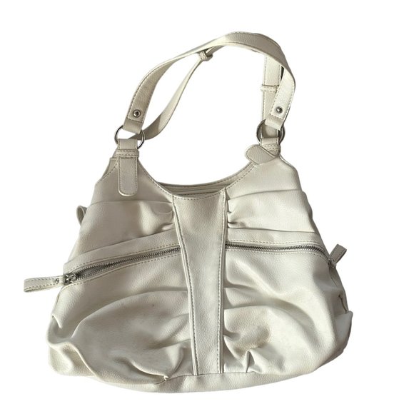 Apt 9 Y2K White Handbag Shoulder Bag Zippers 3 Compartments Slouchy Hobo - Picture 2 of 9